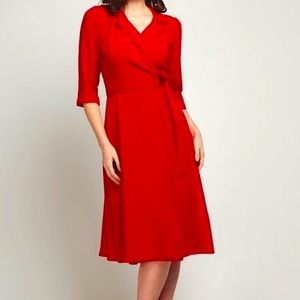 ModCloth Collectif - Teresa red wrap dress with 3/4 sleeves. Size UK 12, M, US 8